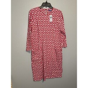 J. MCLAUGHLIN Catalyst Cat Geo Raffia‎ Pocket Dress Women's Large Pink $228 NWT